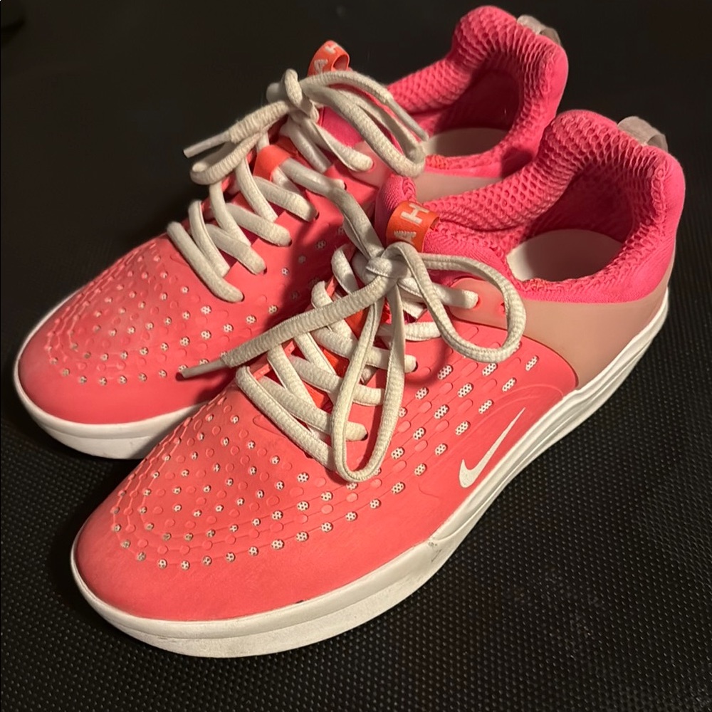 Nike shoes, bright coral and white